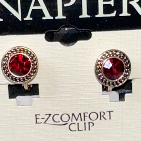 Napier Gold & Garnet Red Comfort Clip Earrings NWT Gifts - Picture 4 of 10